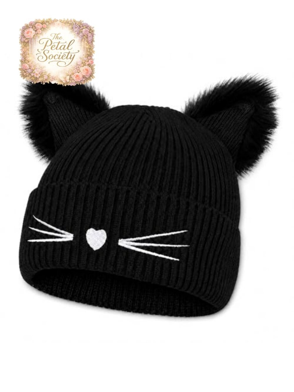 Cat Ear Crochet Knit Beanie Hat Y2K Winter Pull-On Cap for Women